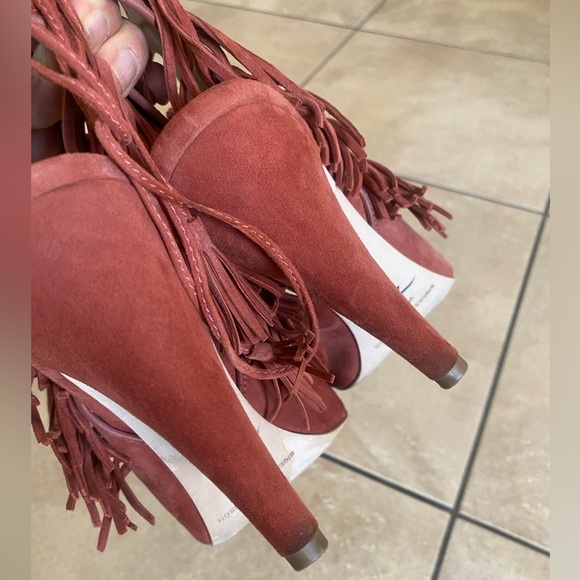 Sigerson Morrison Fringe Ankle Sandals Rose pink Sz7.5 - Picture 5 of 15